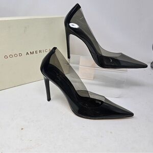 NWT Good American Womens 12 Light Smoke Black Smoky Pointed Toe Clear Heels